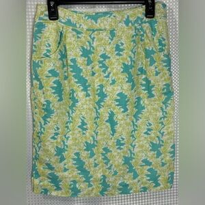 Pendleton Petite Blue, Green, & White Leaf Vine Print Skirt
